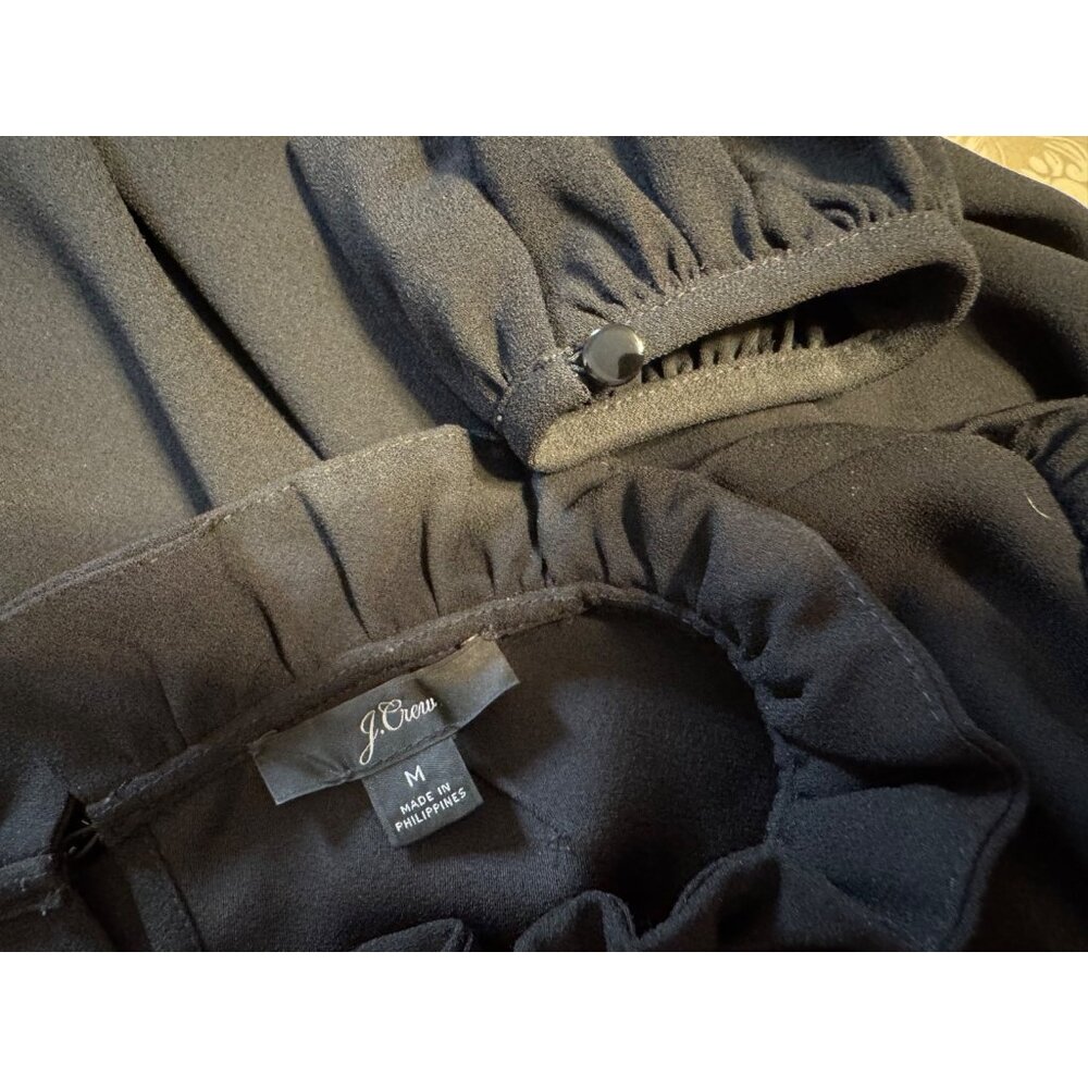 J Crew Top M Medium Black Ruffle Crew Neck Washable Long Sleeve Classic - Picture 7 of 12